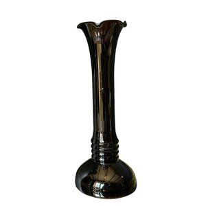 VTG Dark Amethyst Glass Bud Flower Vase Ruffled Fluted Edge Elegant Decor MCM